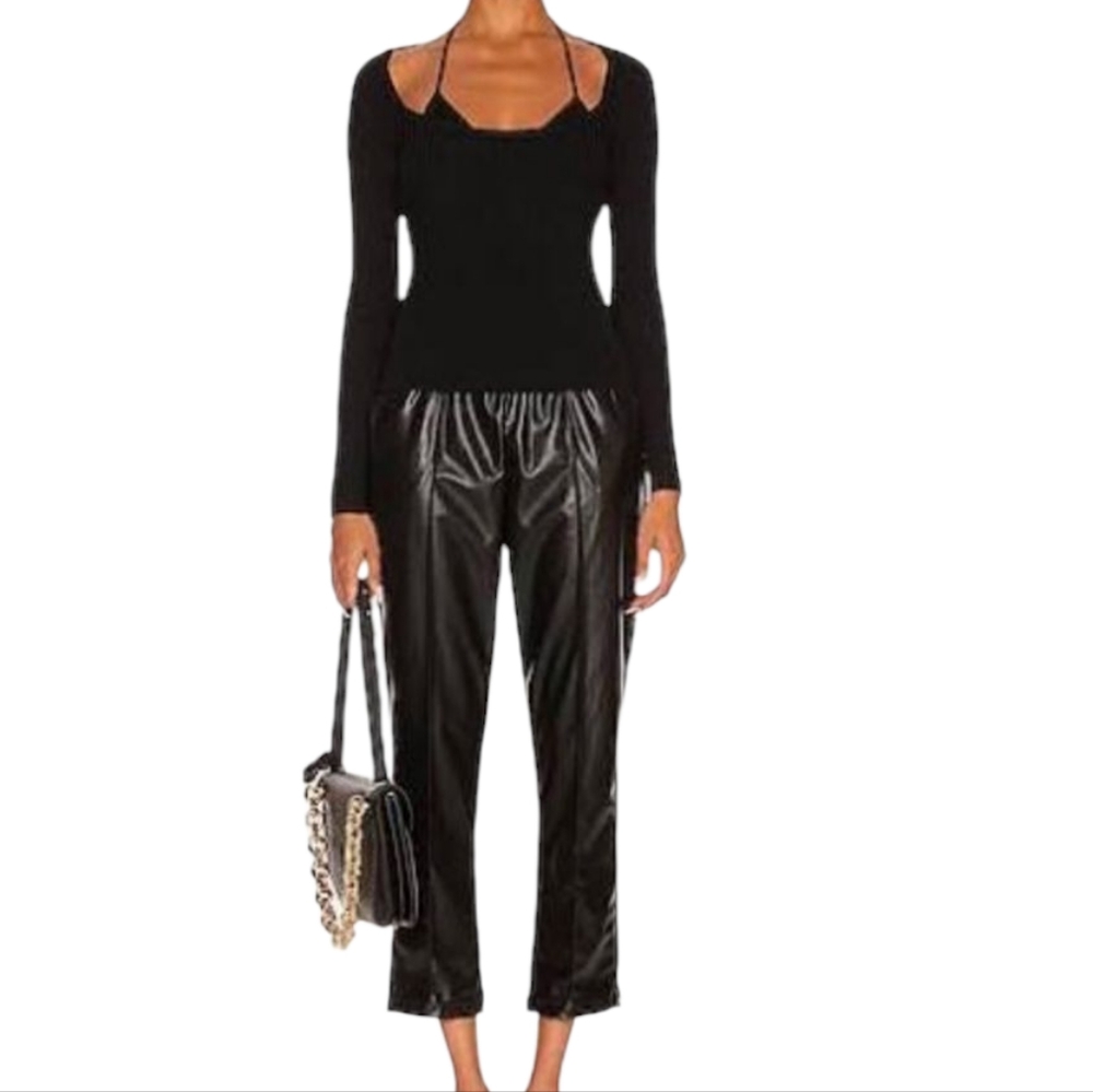 JONATHAN SIMKHAI Tay Stretch Vegan Leather Cropped Joggers Pants Medium